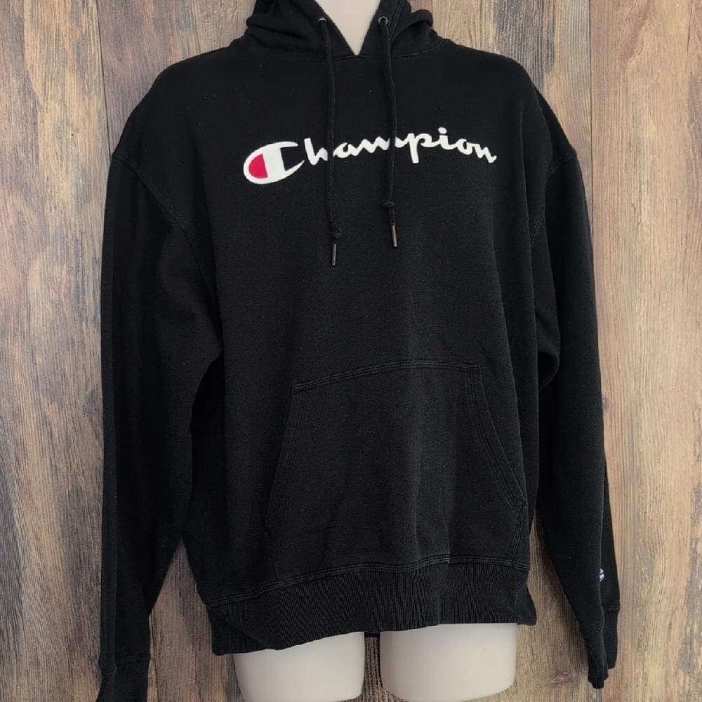 Champion Black Graphic Logo Hoodie Men's L